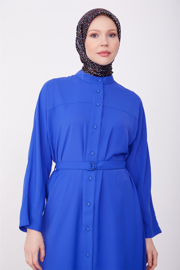 Önü robalı beli bağlamalı tunik 23K4719 Morcivert