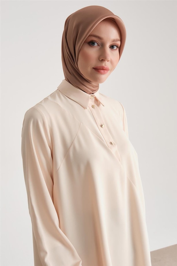 Önü Düğmeli Asimetrik Tunik 24Y4731 Fildişi