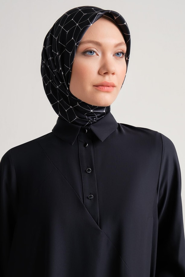 Önü düğmeli asimetrik tunik 24Y4731 Siyah