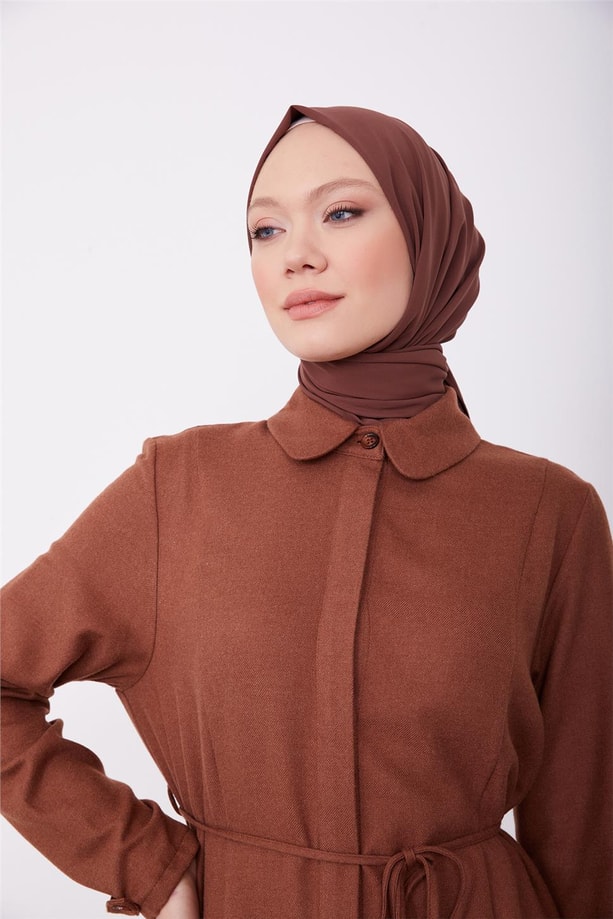 Bağcıklı polyviskon tunik 23K4732 Taba
