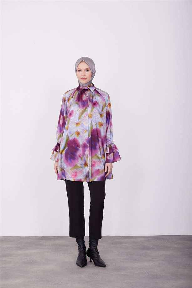 Armine Volanlı Empirme Tunik 23K4733 Menekşe