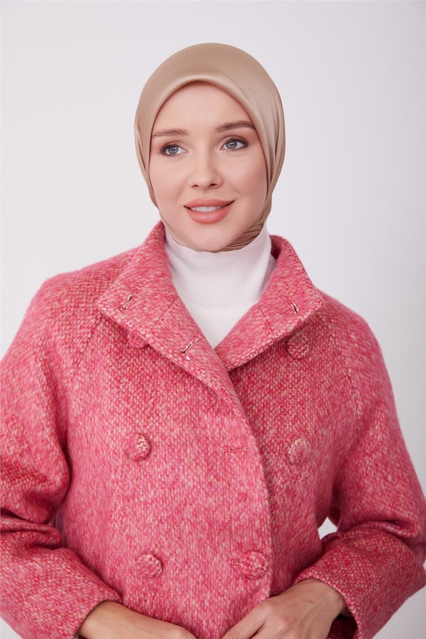 Arkası toka detaylı kaşe ceket 23K5312 Fuşya