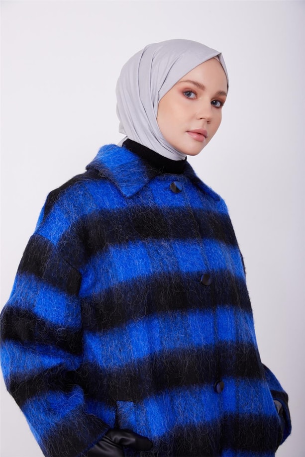 Çizgili kalın hırka 23K5313 Morcivert