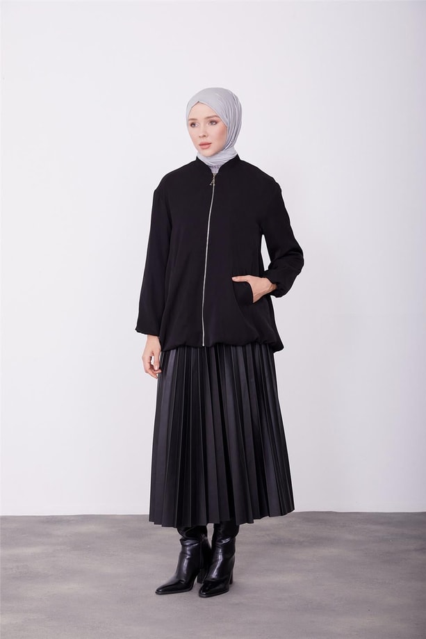 Armine Astarı Renkli Bomber Ceket 23K5403 Siyah