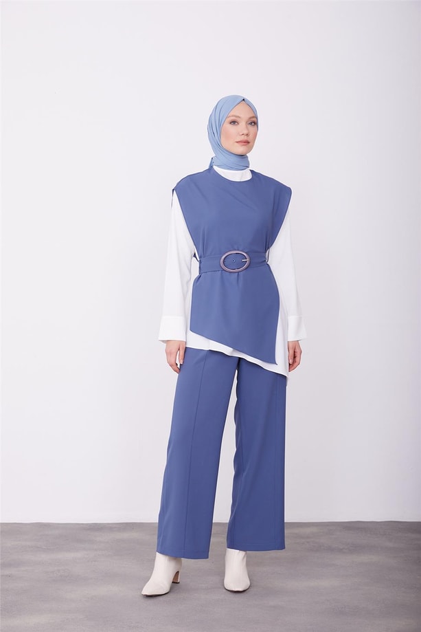 Armine Asimetrik Yelekli 3Lü Takım 23K6701 İndigo