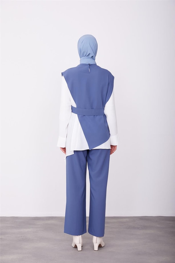 Armine Asimetrik Yelekli 3Lü Takım 23K6701 İndigo
