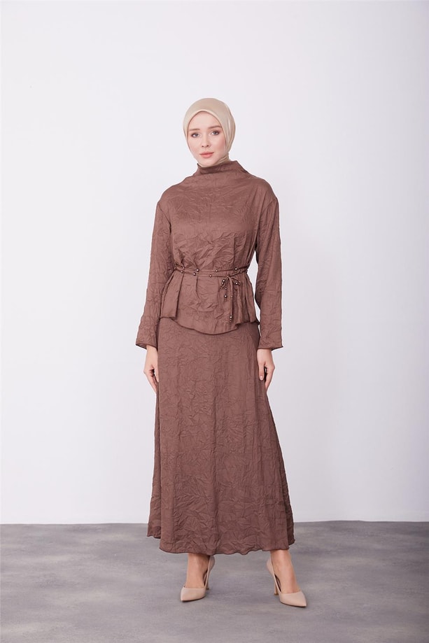 Armine İnci Kemerli Krinkıl Takım 23K6705 Acı Kahve