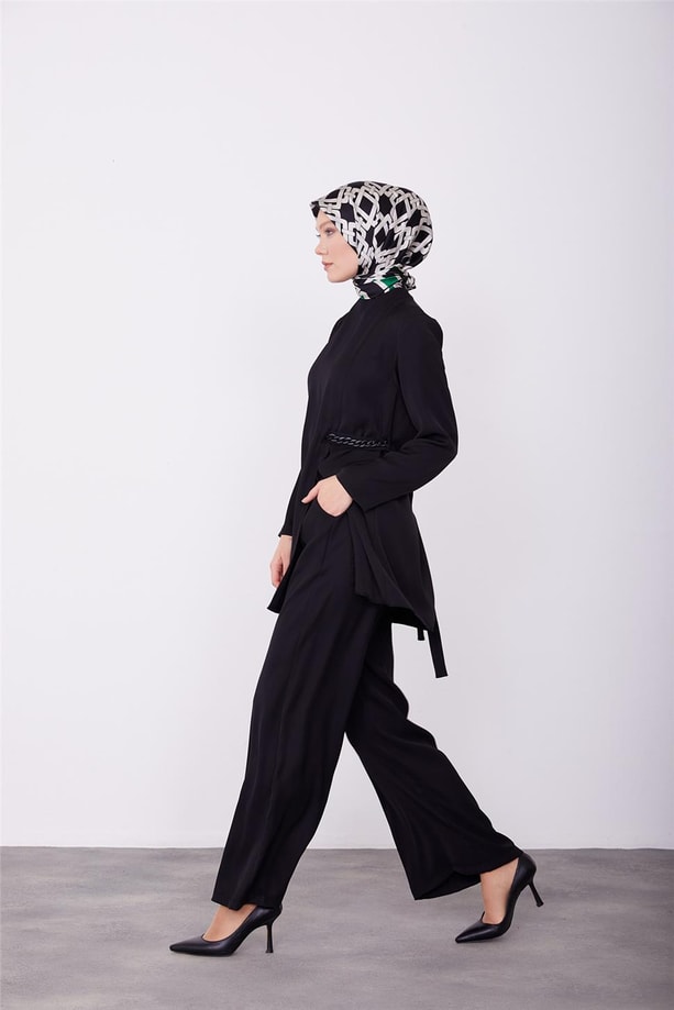 Armine Beli Zincirli Pantolonlu Takım 23K6711 Siyah