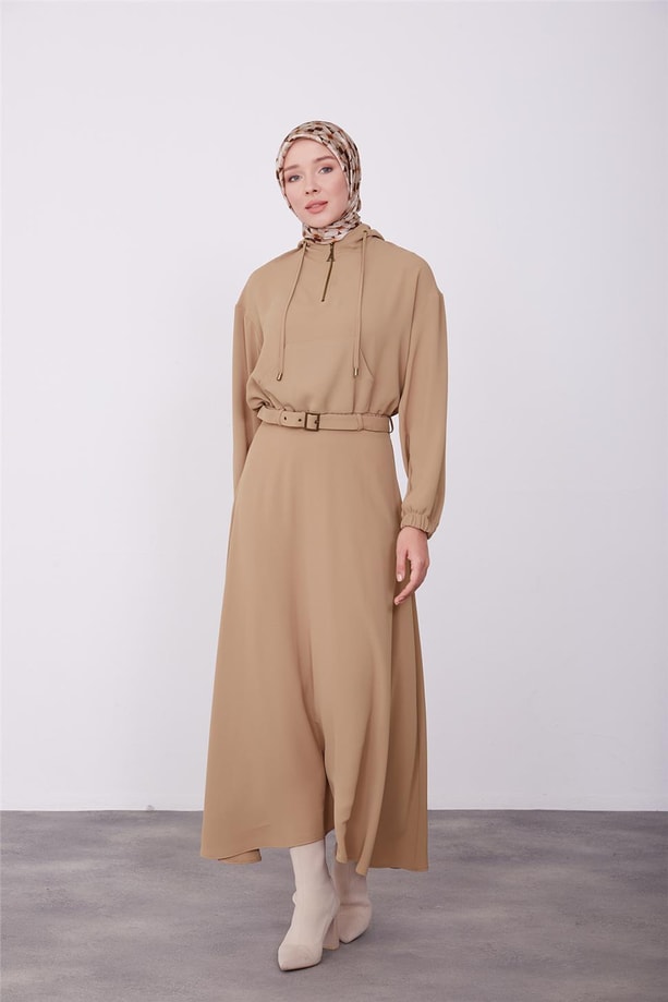 Armine Seyyar Kuşaklı Etekli Rahat Takım 23K6716 Camel