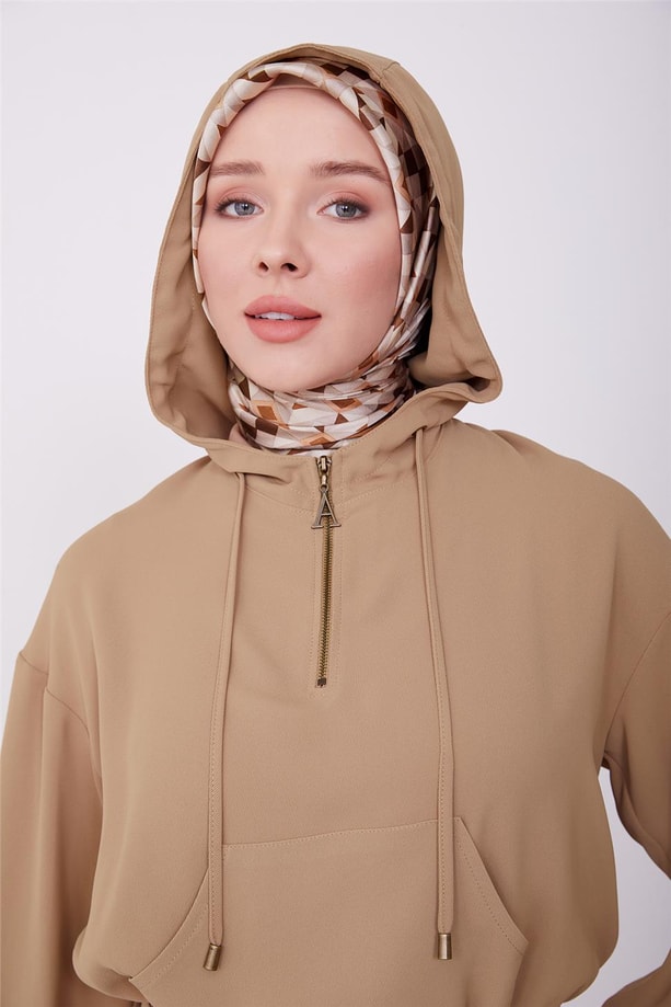 Armine Seyyar Kuşaklı Etekli Rahat Takım 23K6716 Camel
