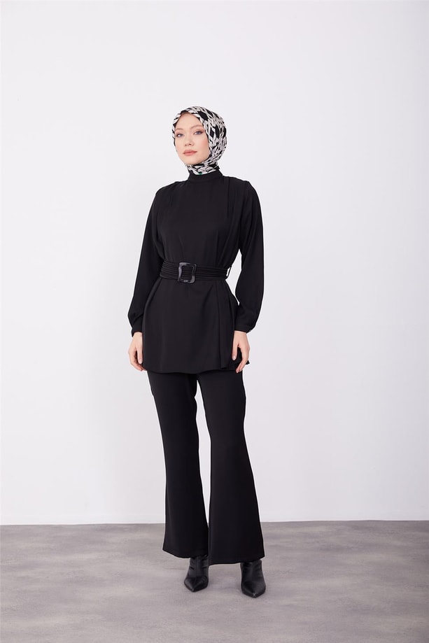 Kemeri piliseli pantolunlu takım 23K6720 Siyah