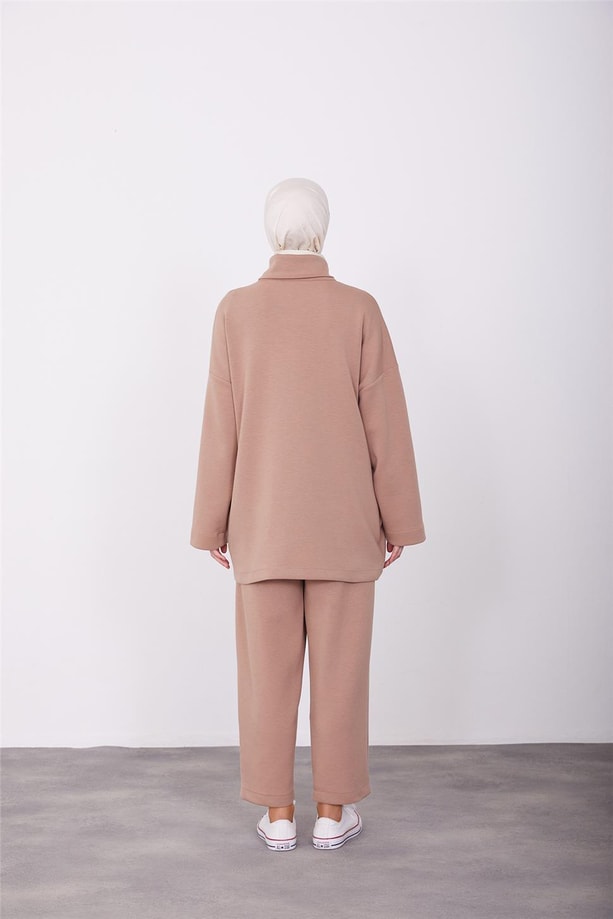 Polo Yaka Örme Bluz Pantolon Takım 23K6730 Latte