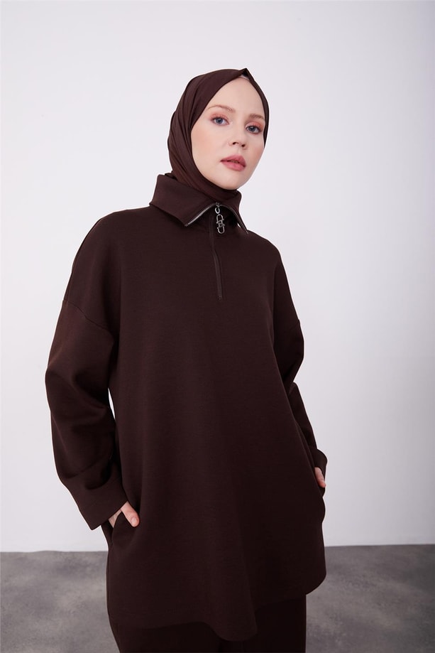 Polo Yaka Örme Bluz Pantolon Takım 23K6730 Acı Kahve