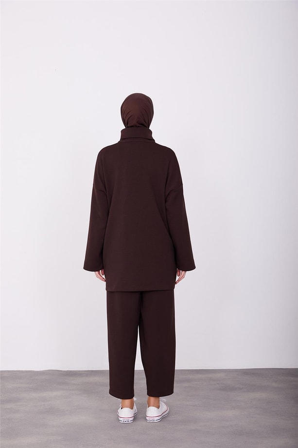 Polo Yaka Örme Bluz Pantolon Takım 23K6730 Acı Kahve