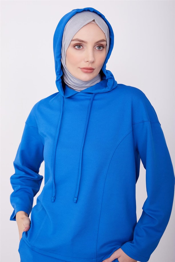 Kolu çakma detaylı sweat etek takım 23K6730 Morcivert