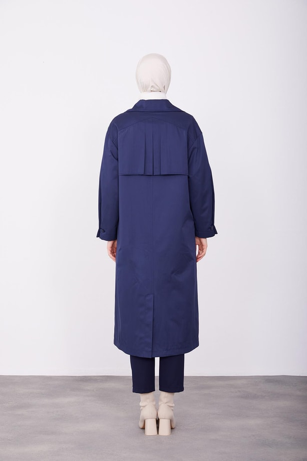 cep kesikli oversize kruvaze trenchcoat 23K7105 İndigo
