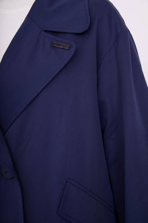 cep kesikli oversize kruvaze trenchcoat 23K7105 İndigo