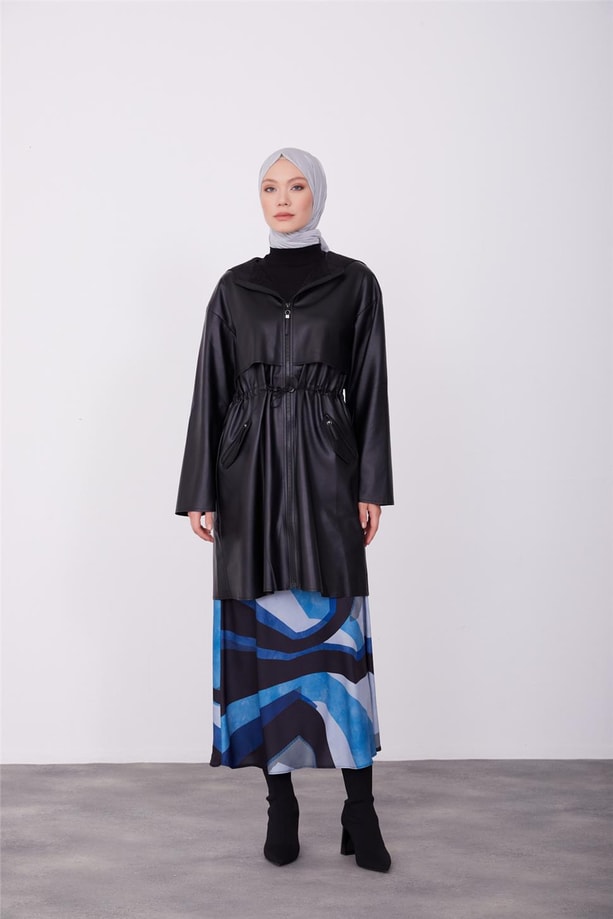 Armine Allerli fermuar cepli deri kap 23K7107 Siyah