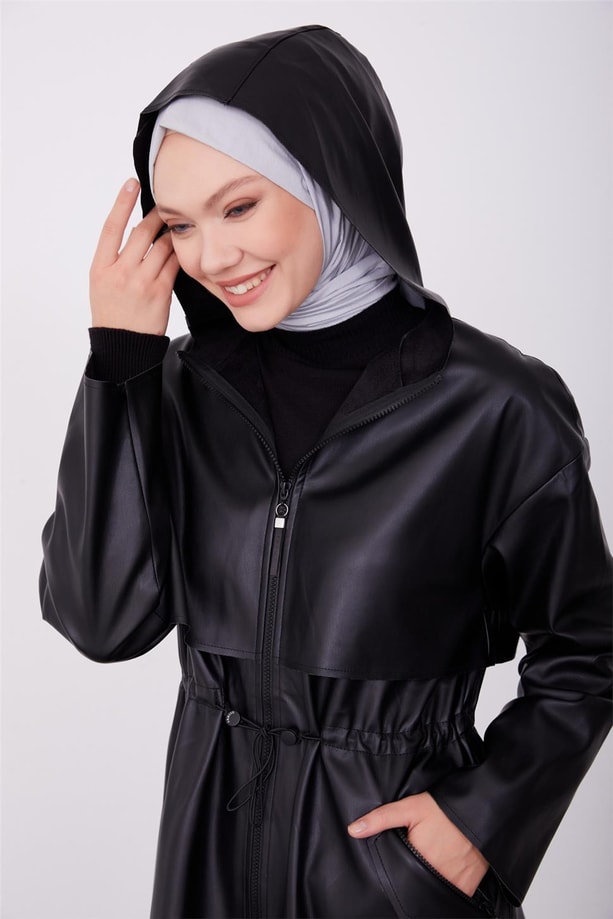 Armine Allerli fermuar cepli deri kap 23K7107 Siyah