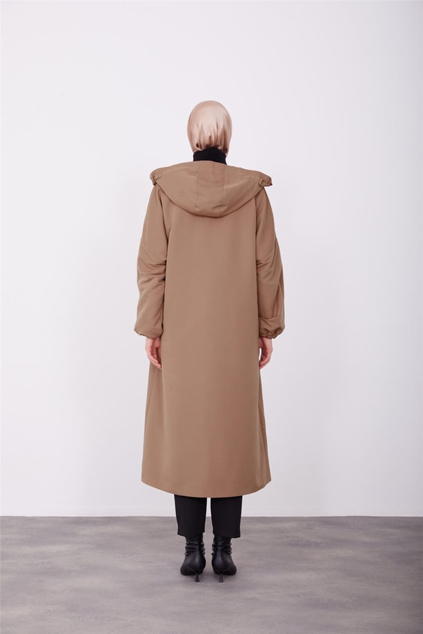 astarı çizgili kapşonu grogren tünelli oversize kap 23K7109 Camel