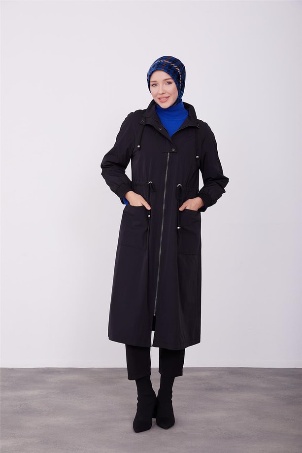 Beli ve yakası büzülebilir kap 23K7117 Siyah