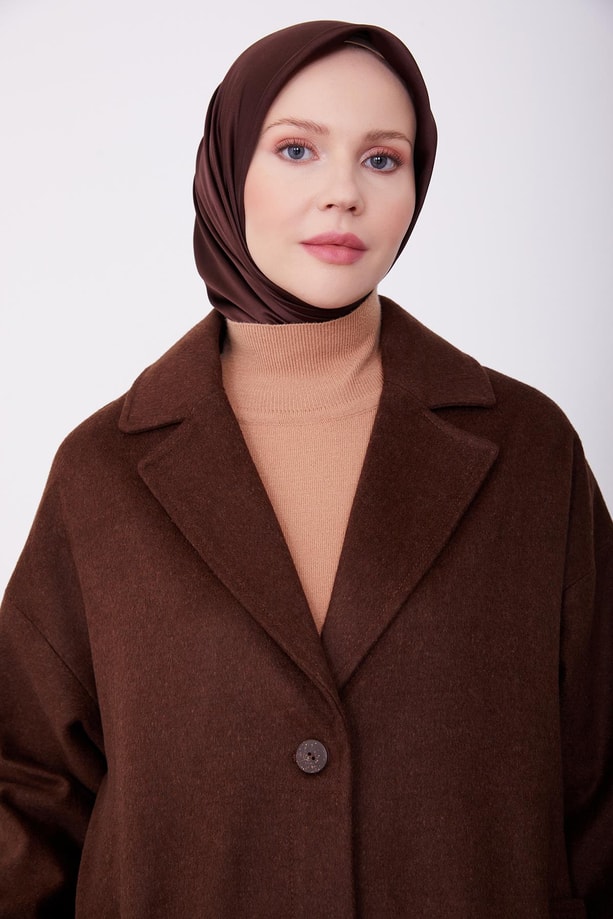 Armine tek düğmeli kaban 23K7202 Acı Kahve