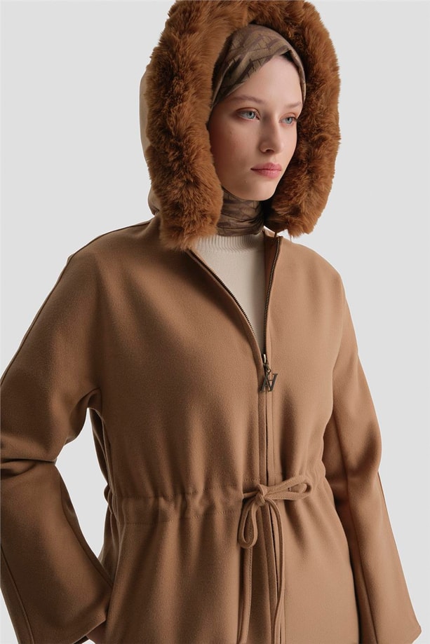 Armine Seyyar Kürklü Kaban 23K7226 Camel