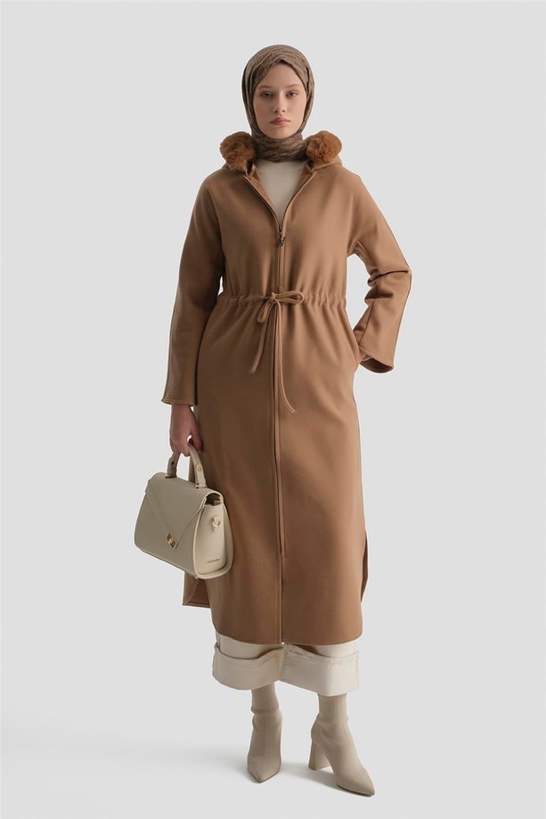 Armine Seyyar Kürklü Kaban 23K7226 Camel