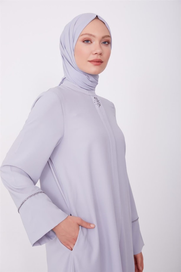 Koliçi lastikli fermuarlı ferace 23K8401 Gri