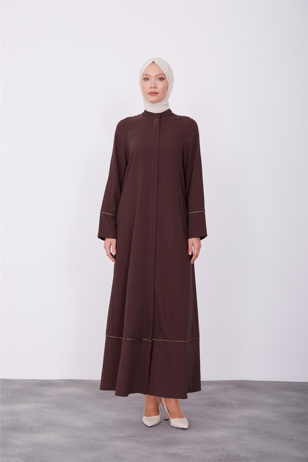 Koliçi lastikli fermuarlı ferace 23K8401 Kahverengi