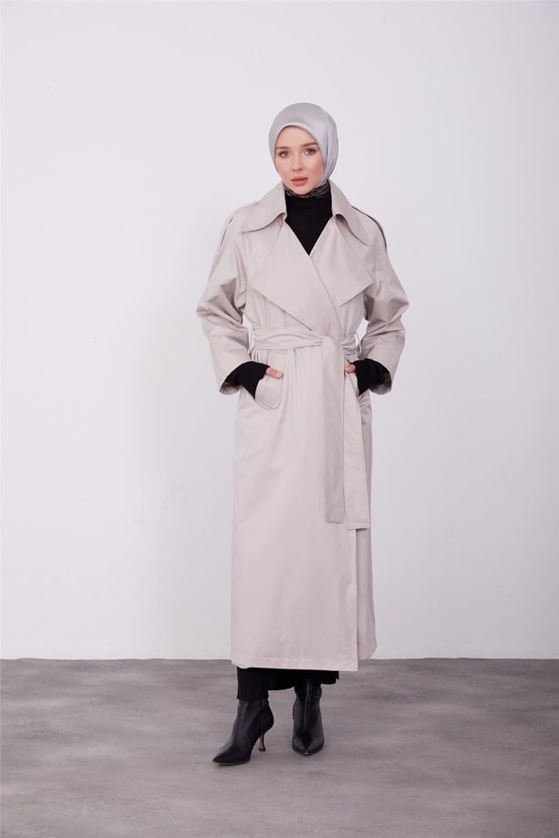 Armine oversize geniş yakalı pardesü 23K8503 Açık Bej