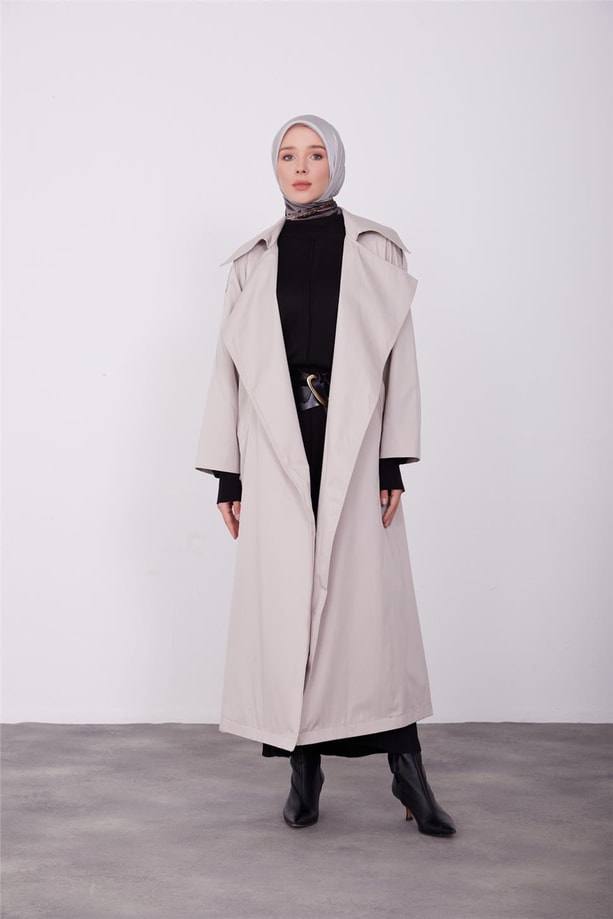 Armine oversize geniş yakalı pardesü 23K8503 Açık Bej