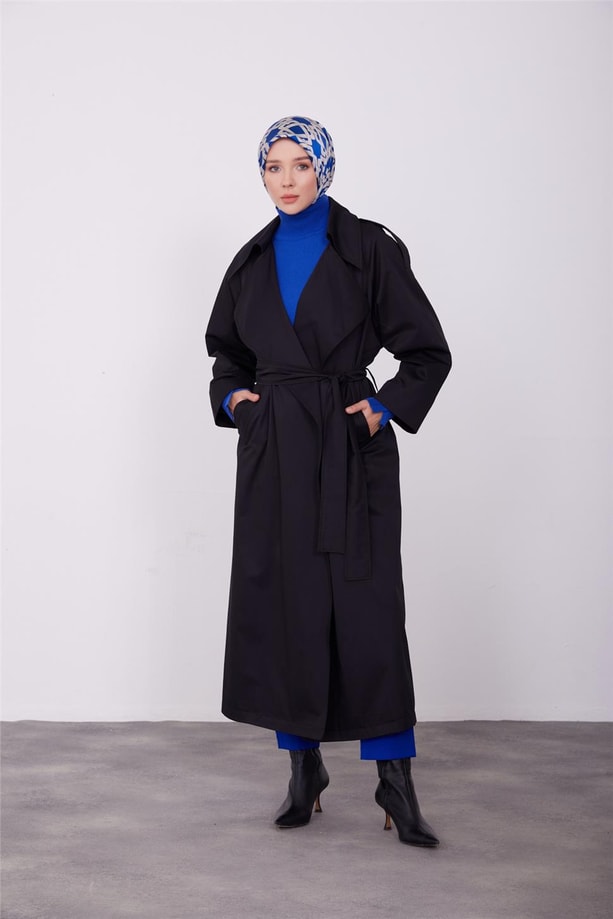 Armine oversize geniş yakalı pardesü 23K8503 Siyah