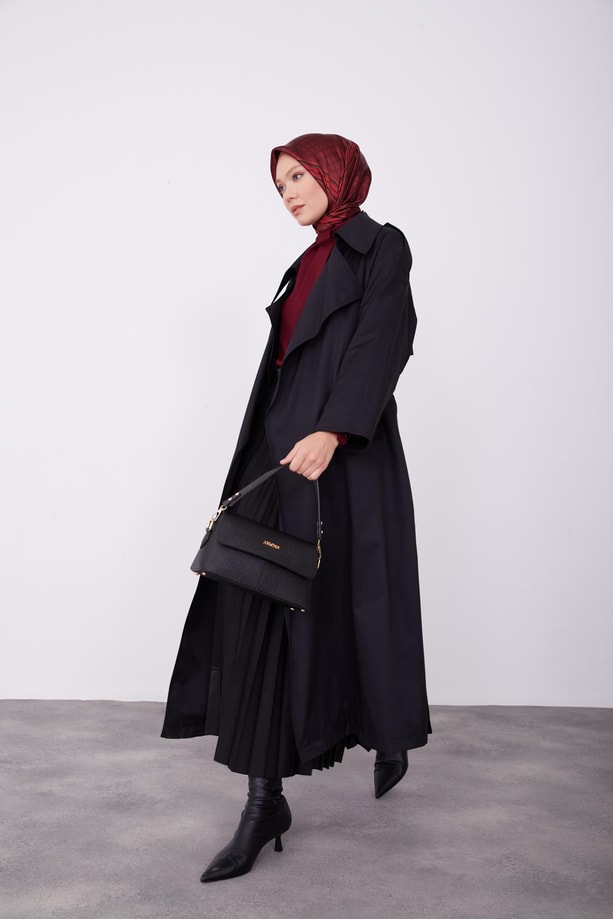 Armine oversize geniş yakalı pardesü 23K8503 Siyah