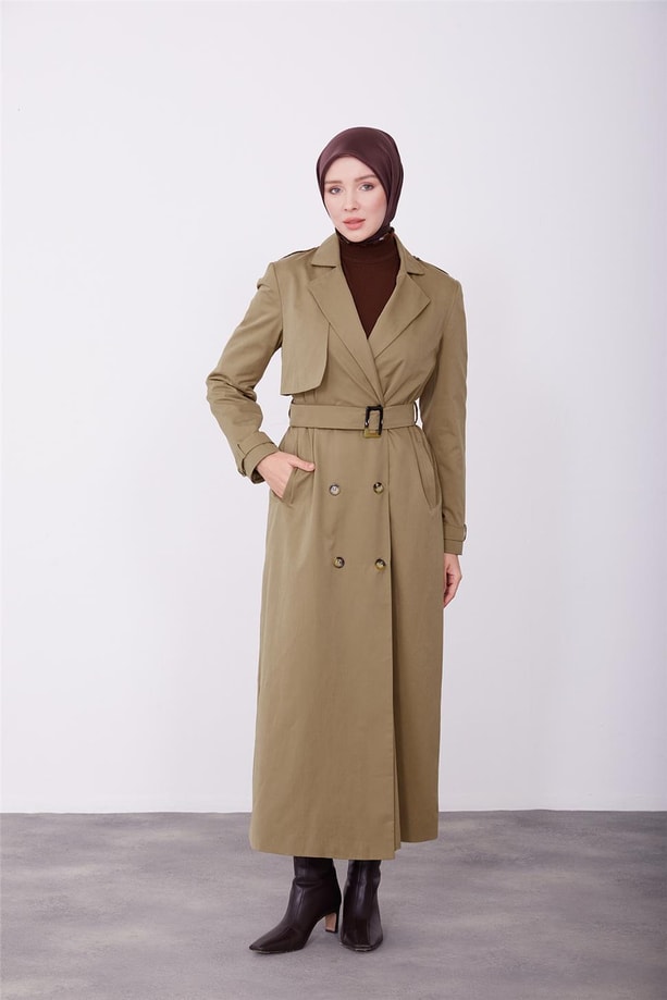 Armine Tek Allerli Su İtici Yumuşak Kumaşlı Pardesü 23K8507 Camel