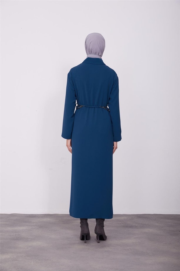 Logo kemerli pardesü 23K8514 Petrol