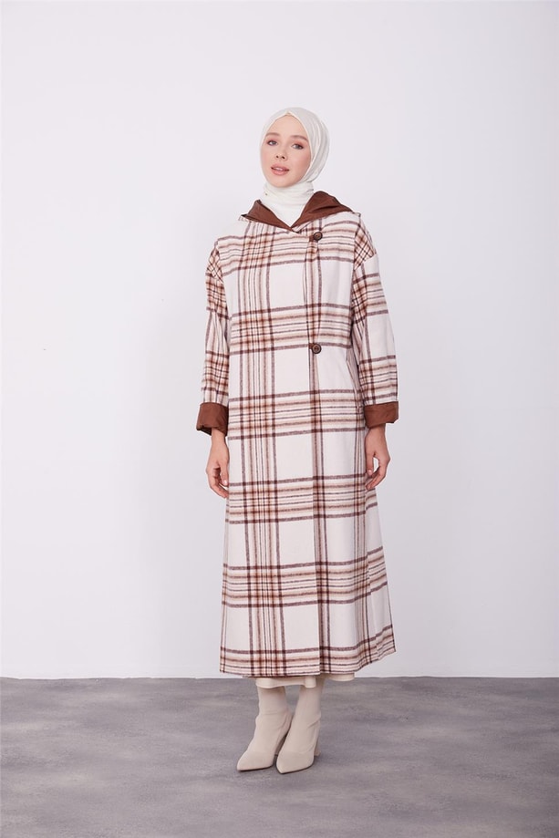 Çift taraflı giyilebilen pardesü 23K8515 Kahverengi