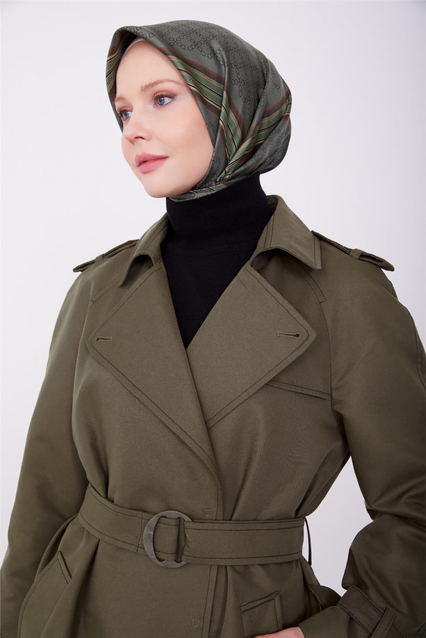 Açık yakalı klasik trenchcoat 23K8518 Haki