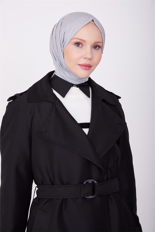 Açık yakalı klasik trenchcoat 23K8518 Siyah
