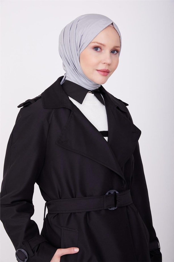 Açık yakalı klasik trenchcoat 23K8518 Siyah
