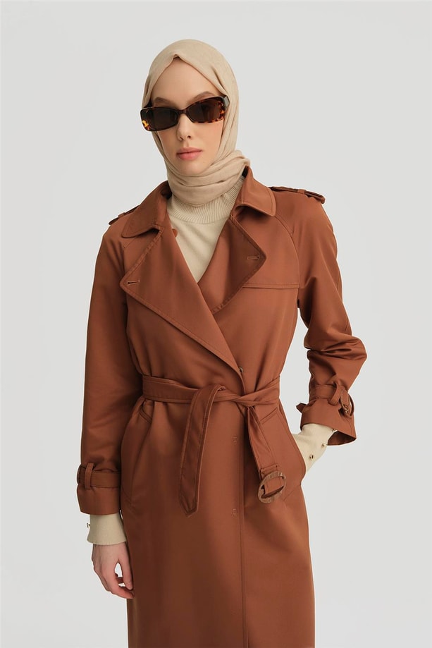 Açık Yakalı Klasik Trenchcoat 24K8518 Kahverengi