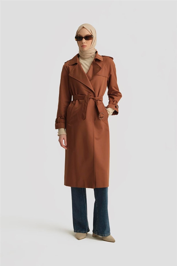 Açık Yakalı Klasik Trenchcoat 24K8518 Kahverengi