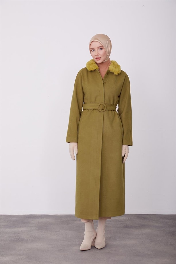 Armine seyyar kürklü fit manto 23K8603 Asit
