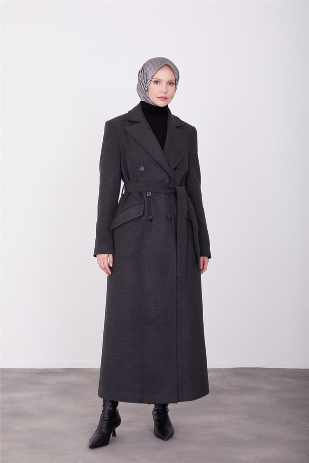 Armine vatkalı blazer manto 23K8604 Antrasit