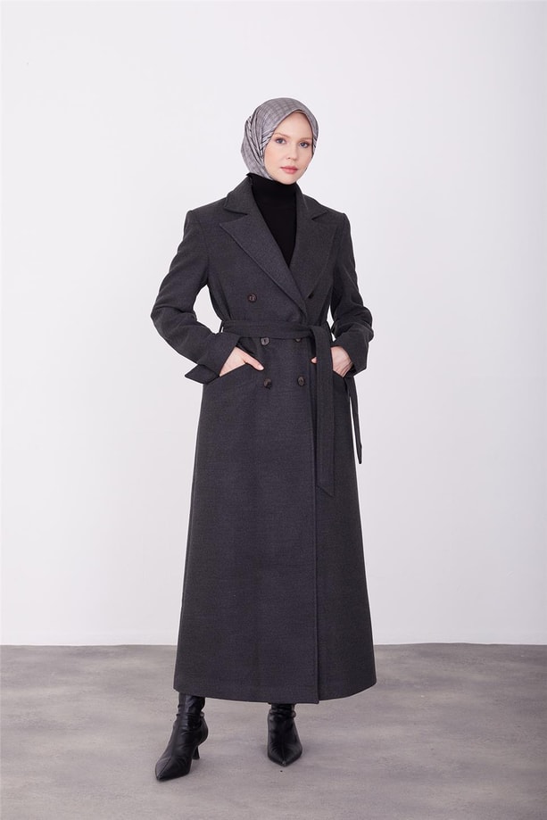 Armine vatkalı blazer manto 23K8604 Antrasit