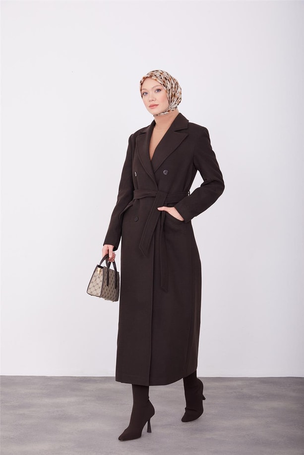 Armine vatkalı blazer manto 23K8604 Kahverengi