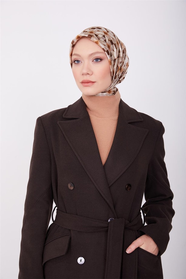 Armine vatkalı blazer manto 23K8604 Kahverengi