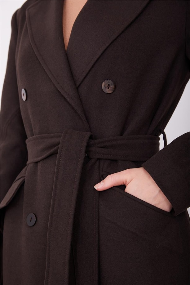 Armine vatkalı blazer manto 23K8604 Kahverengi