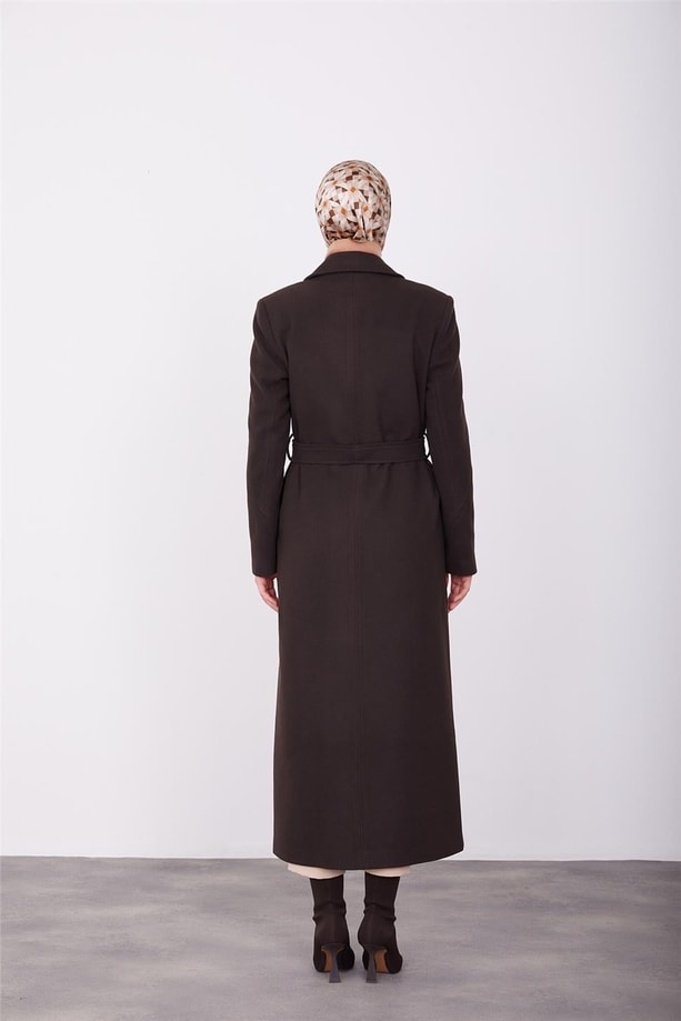 Armine vatkalı blazer manto 23K8604 Kahverengi