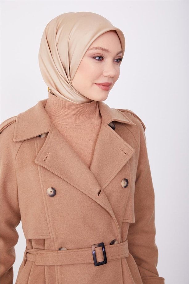 Armine  Seyyar Apoletli Tam Kruvaze Manto 23K8613 Camel